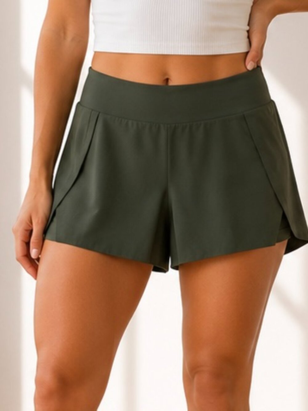 CRZ Yoga Feathery Fit High Rise Split Running Shorts XL 14 Green 3”